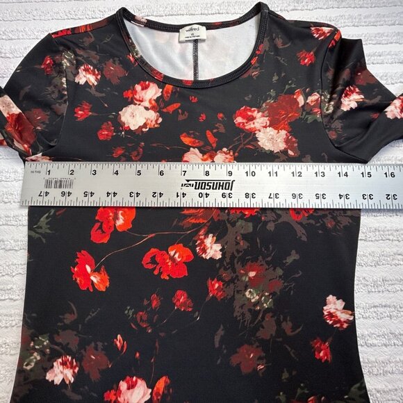 Aritzia Wildred Fleure Mini Bodycon Dress Women's XS Black Floral Long Sleeve - Picture 7 of 10